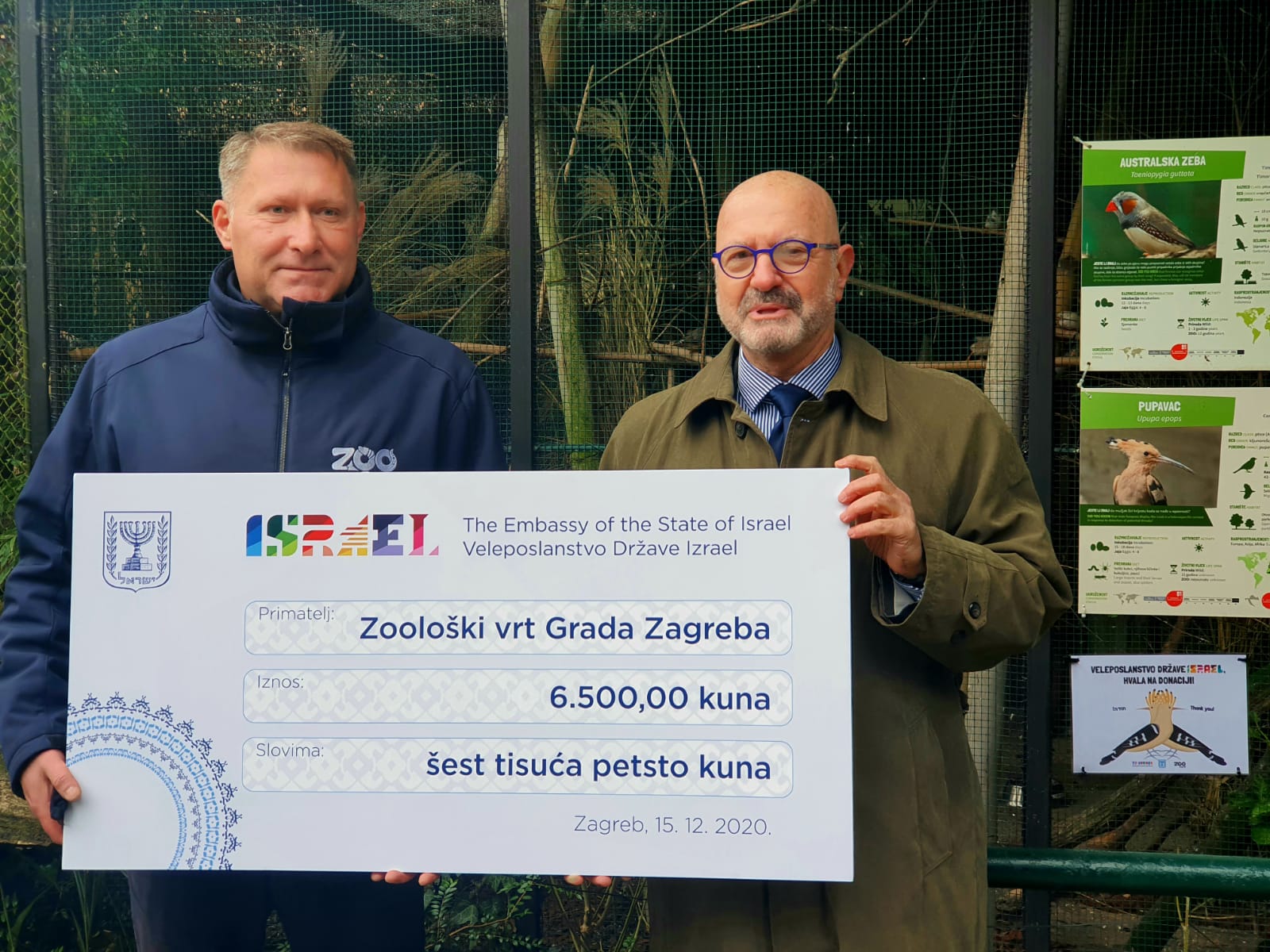 Veleposlanstvo Države Izrael dalo donaciju za pticu pupavca